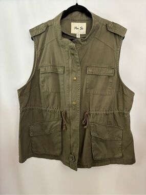 Per Se Utility Vest Olive Green Plus Size 2X